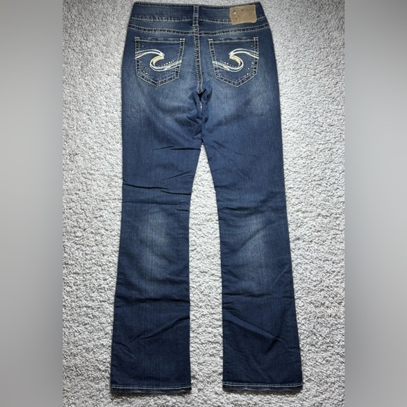 Silver Jeans Womens 28 Suki Super Stretch Slim Boot Cut Mid Rise Dark Big Stitch - Picture 4 of 5